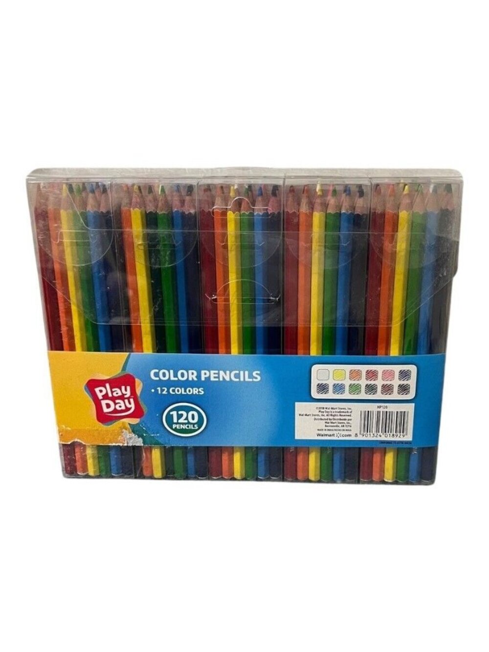Play Day Color Pencils 12 Colors 120 Pencils Label Torn on Front 2018 New